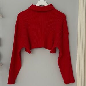 Red Cropped Turtleneck Sweater